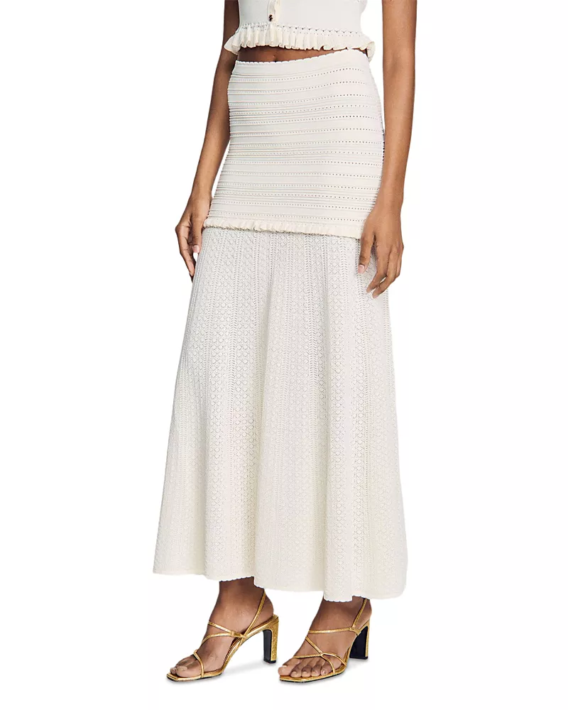 Sandro Cassalara Mixed Pointelle Knit Maxi Skirt