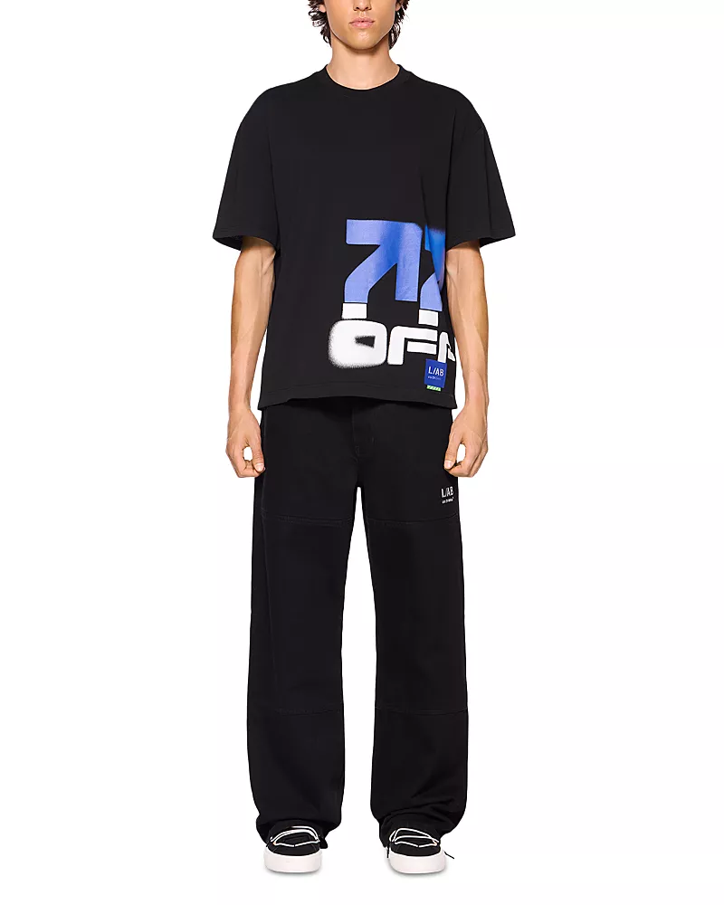 Off-White Cotton Diagonal Graphic Panel Carpenter Jeans in Black