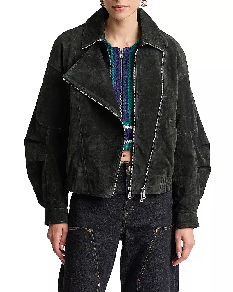 Avec Les Filles Suede Layered Bomber Jacket