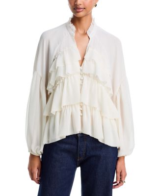 Amoura Stand Collar Ruffle Tiered Top