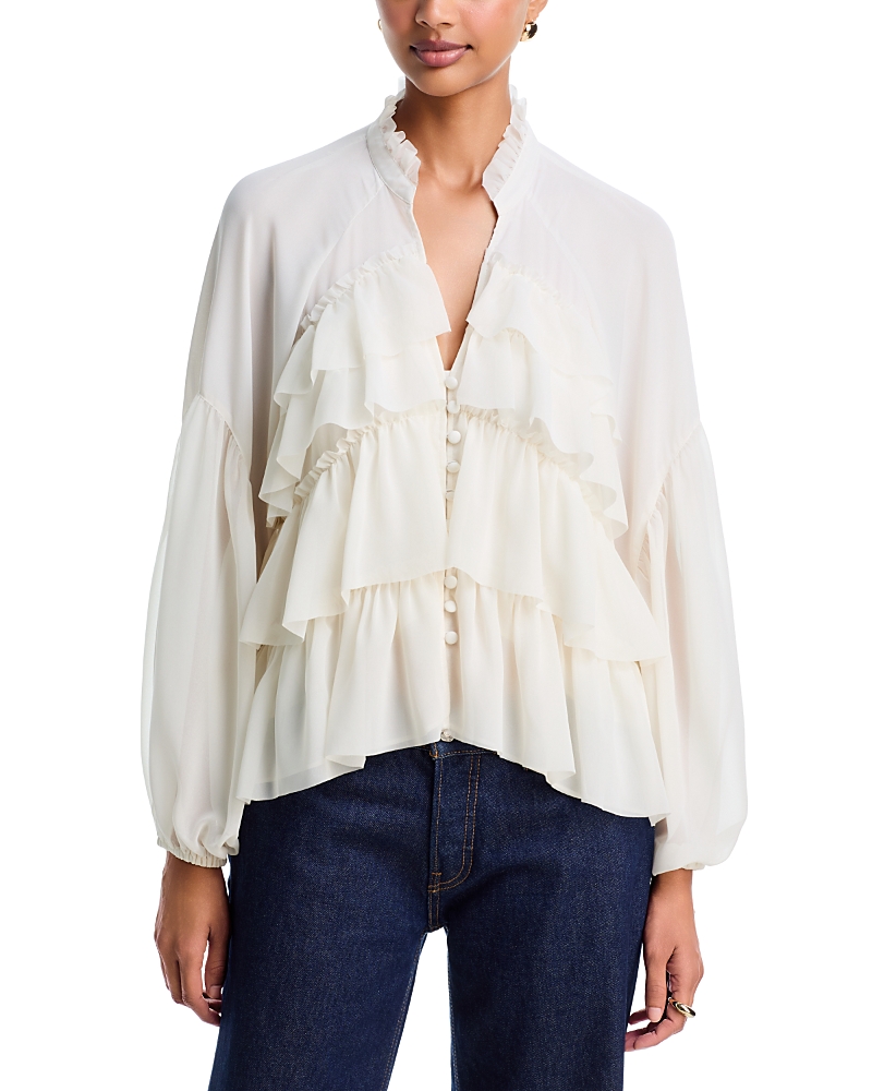 Cinq a Sept Amoura Stand Collar Ruffle Tiered Top