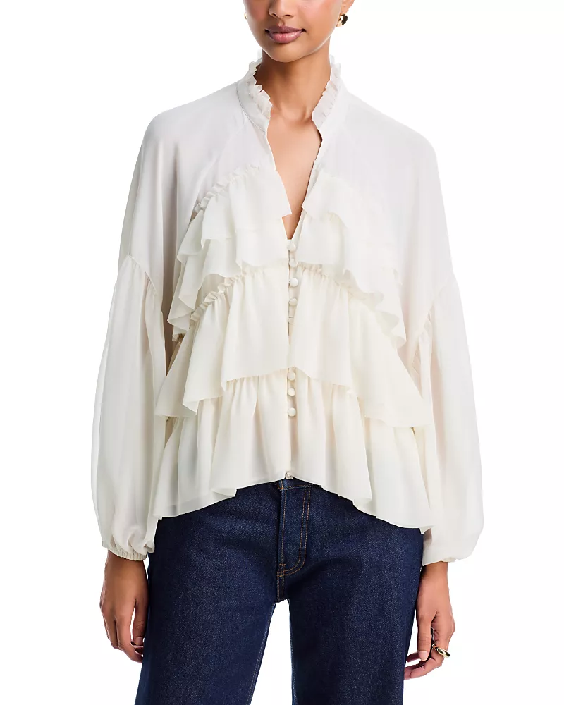 Cinq a Sept Amoura Stand Collar Ruffle Tiered Top