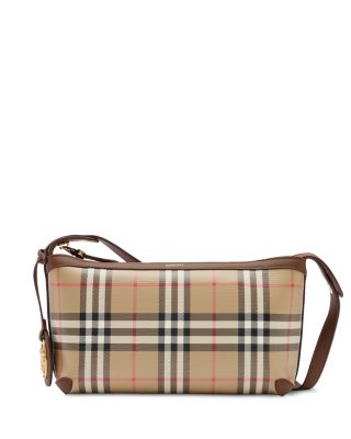 Checked Canvas Baguette Shoulder Bag 