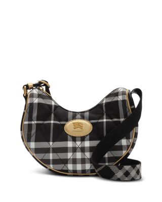 Checked Quilted Nylon Horseshoe Crossbody Bag