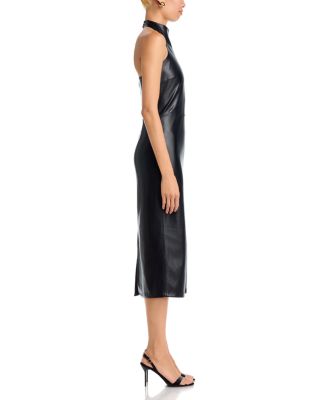 Faux Leather Halter Midi Dress - Exclusive - thumbnail 5