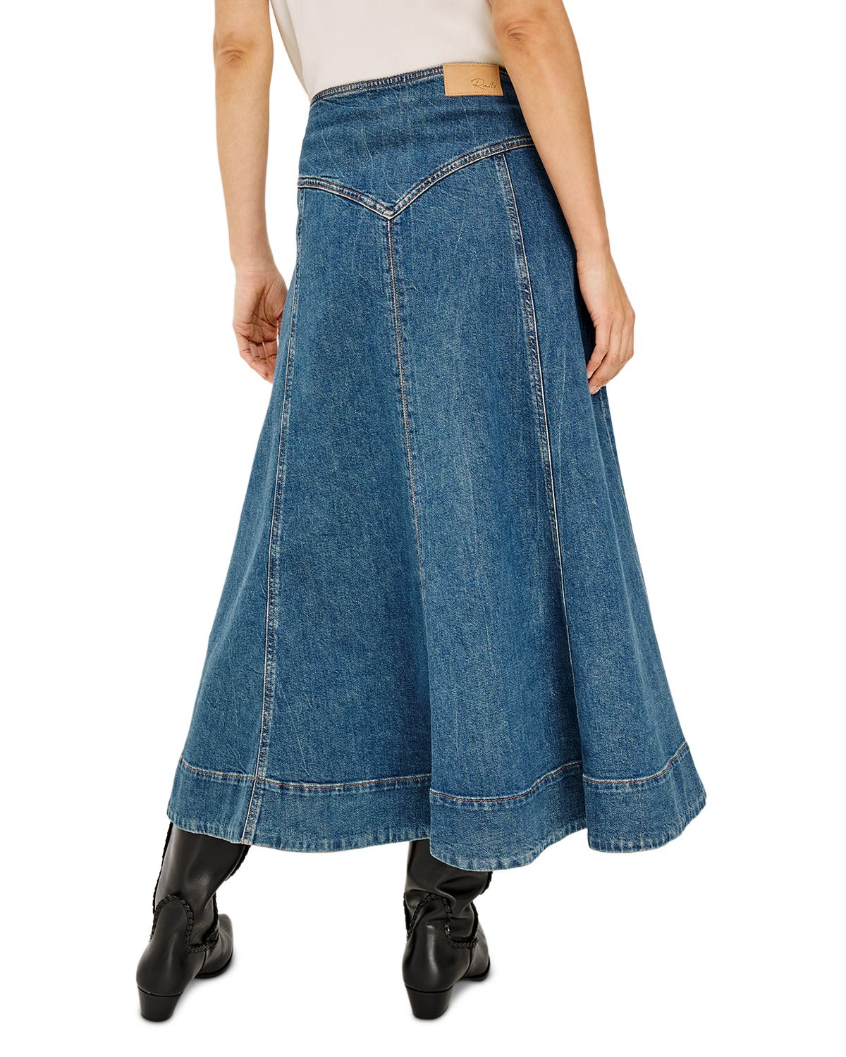Vicente Cotton Stretch A Line Midi Jean Skirt in Meadowbrook thumbnail 9