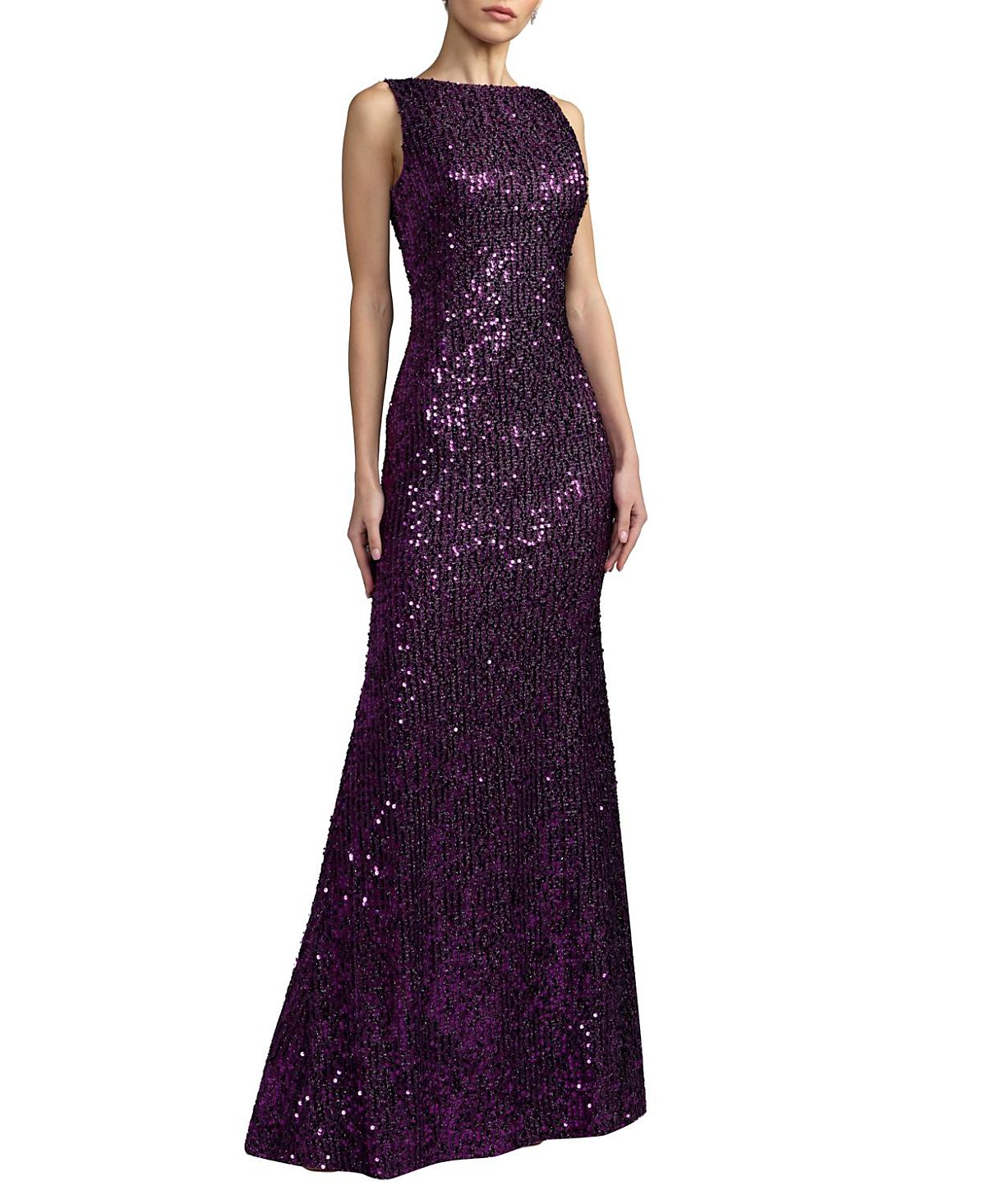 Mac Duggal Cowl Back Boat Neck Sequined Evening Gown