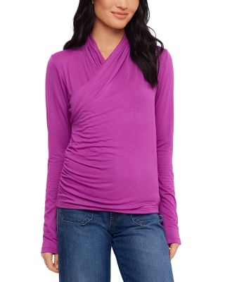 Crossover Side Shirred Long Sleeve Top