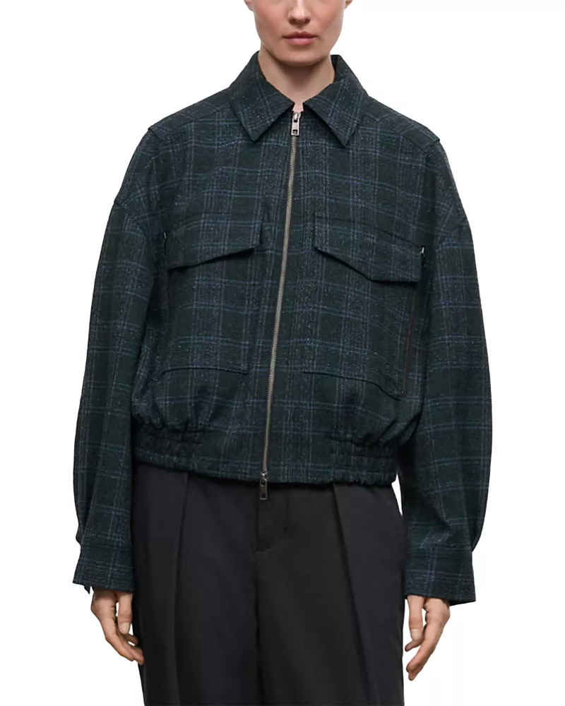Staud Eugene Plaid Zip Front Jacket