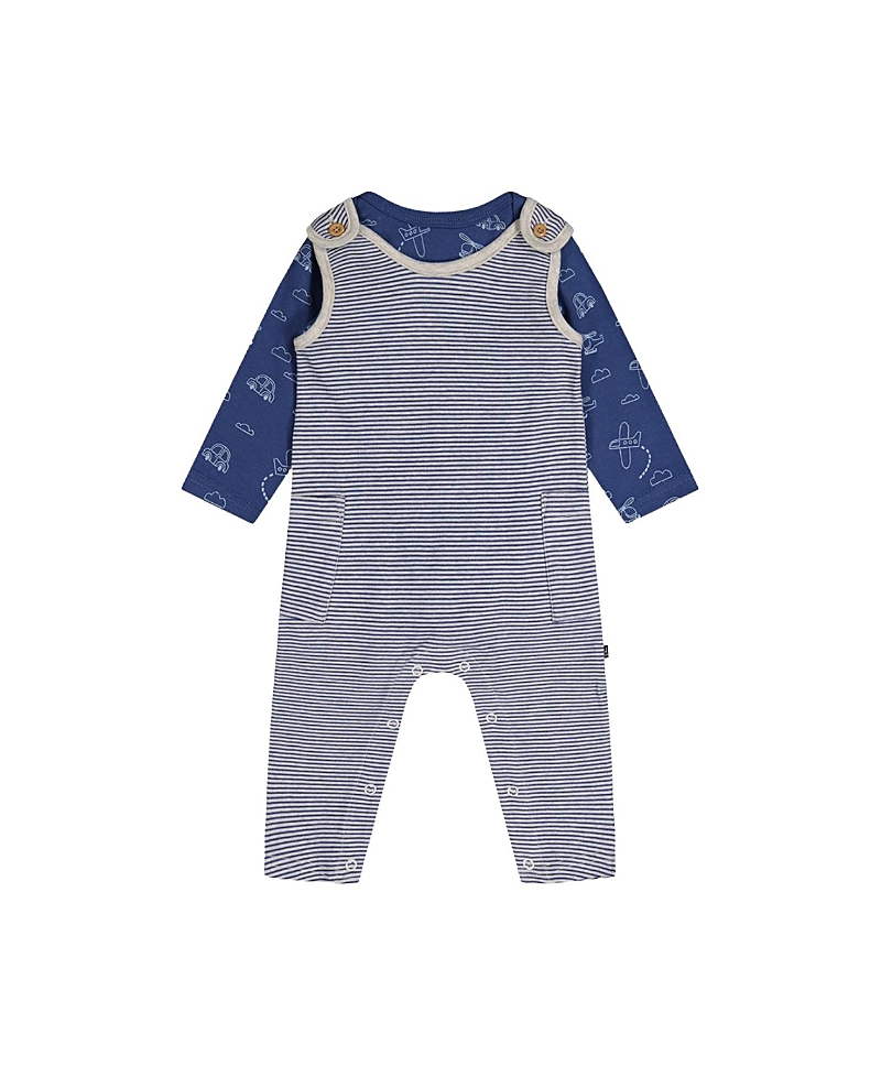 Deux par Deux Boys' Organic Cotton Transportation Romper and Striped Overall Set - Baby