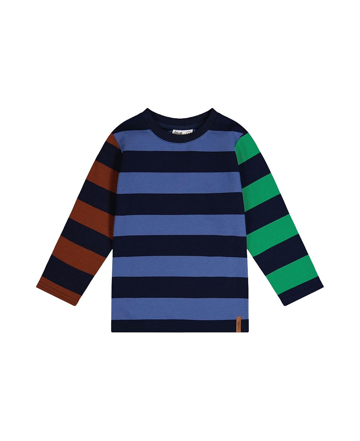 Deux par Deux Boys' Cotton Large Striped Long Contrasting Sleeve T-Shirt - Little Kid, Big Kid