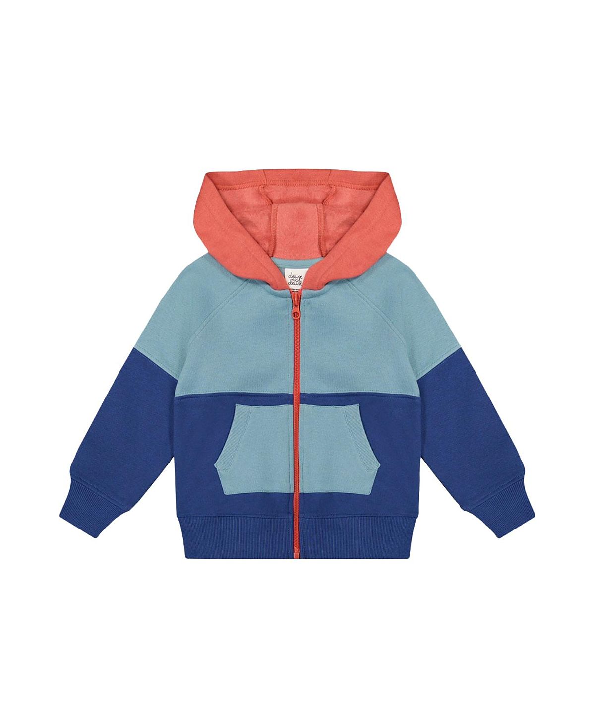 Deux par Deux Boys' Full Zip Hooded Colorblock Front Pocket Fleece Jacket - Baby