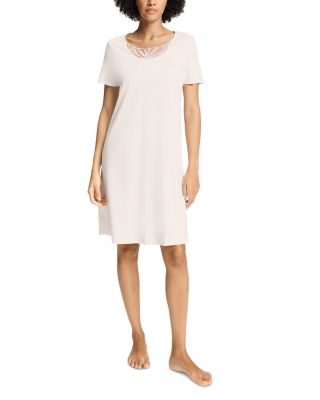 Hanro Short Sleeve Lace Trim Cotton Nightgown
