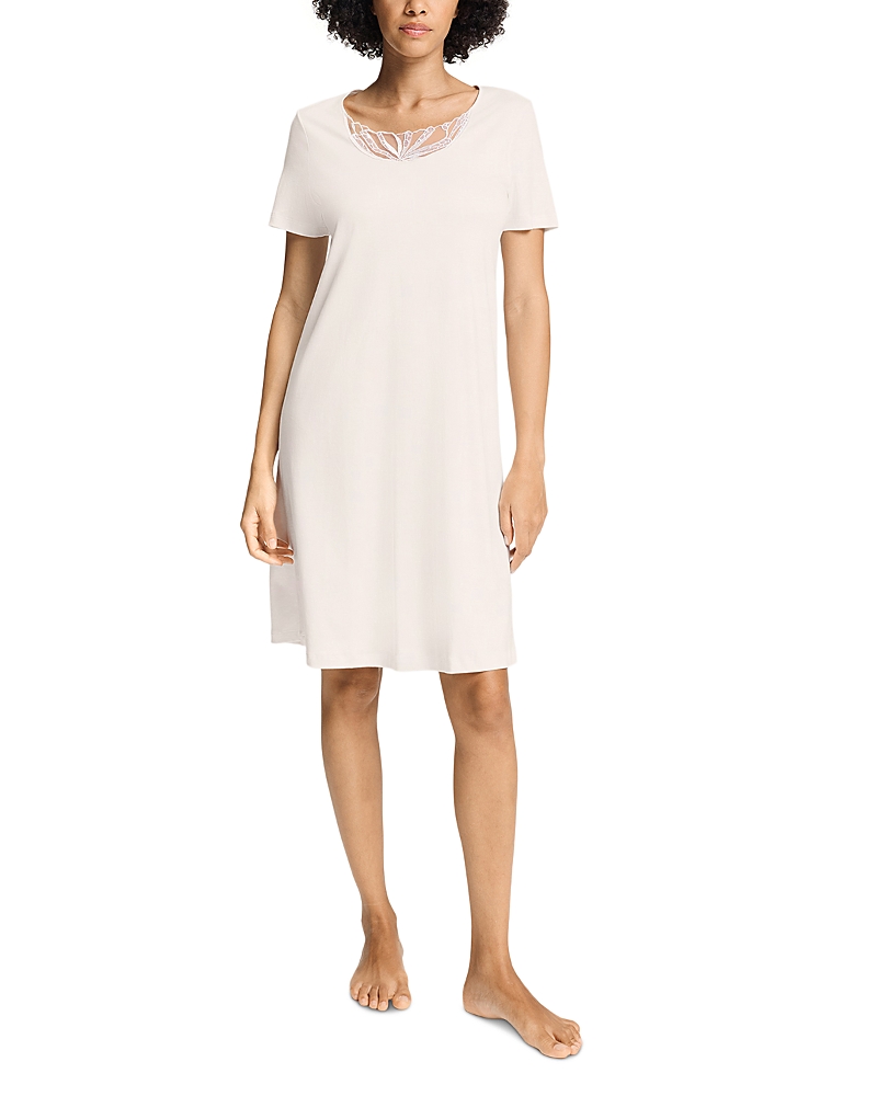 Hanro Short Sleeve Lace Trim Cotton Nightgown