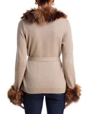 Sandy Wool Blend Faux Fur Trim Cardigan - thumbnail 3