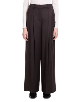 Wide Leg Pleated Wool Trousers
