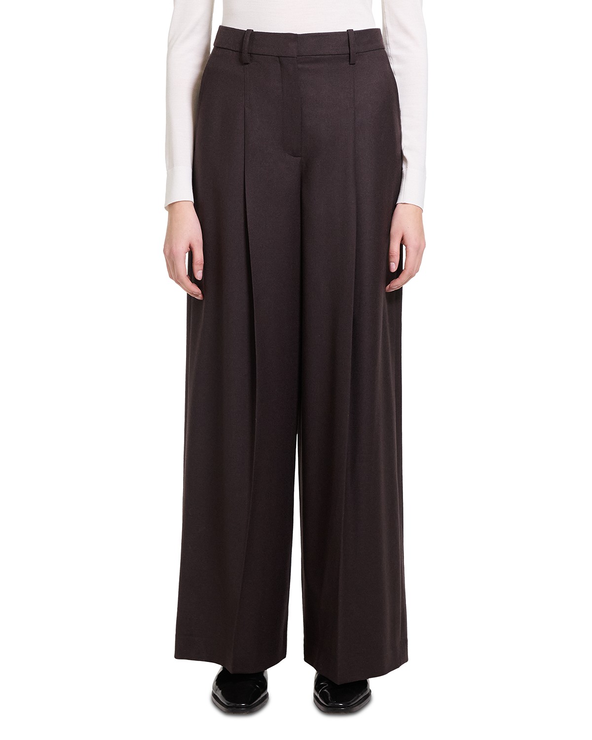 Wide Leg Pleated Wool Trousers
