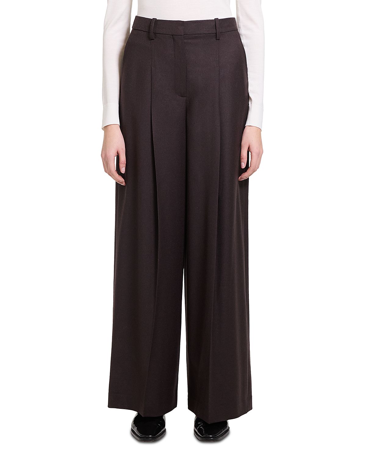 Theory Wide Leg Pleated Wool Trousers