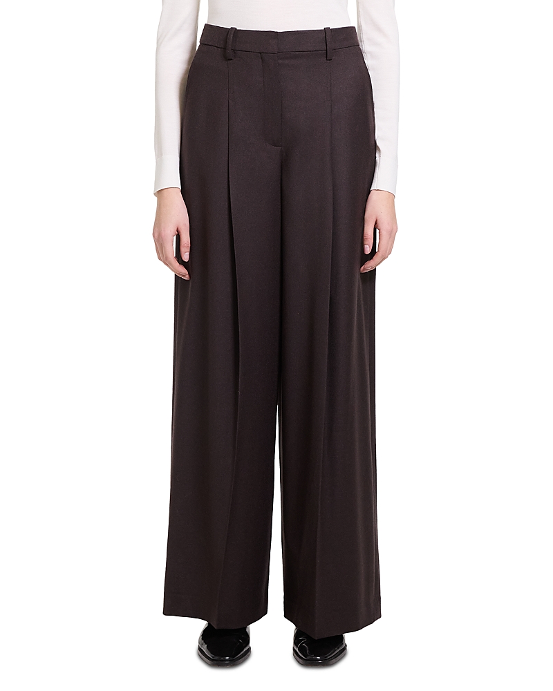 Theory Wide Leg Pleated Wool Trousers