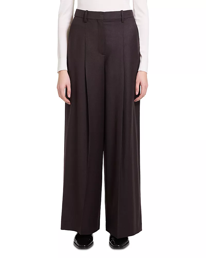 Theory Wide Leg Pleated Wool Trousers