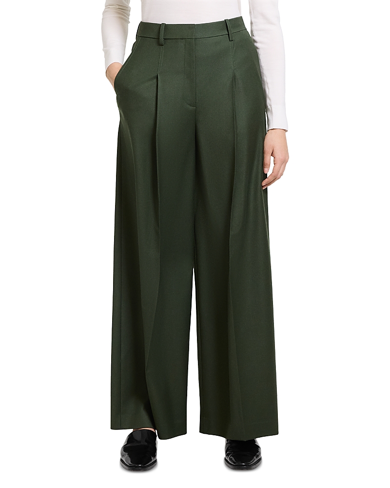 Theory Wide Leg Pleated Wool Trousers