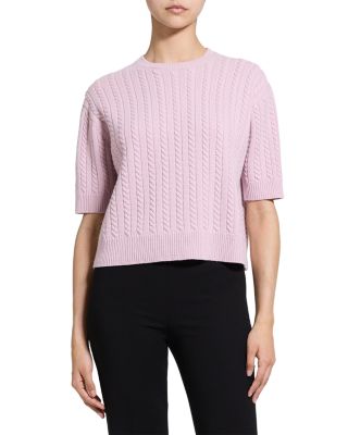 Cropped Cable Knit Cashmere Crewneck Sweater - Exclusive