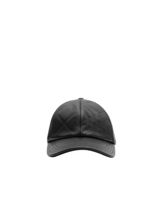  Embossed Check Leather Baseball Cap