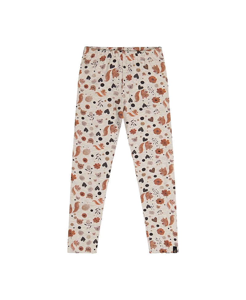 Deux par Deux Girls' Organic Cotton Squirrel Floral Elastic Waist Leggings - Little Kid