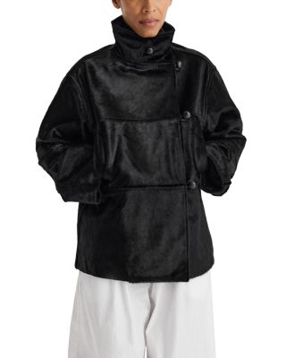 Pony Hair Leather Stand Collar Jacket 