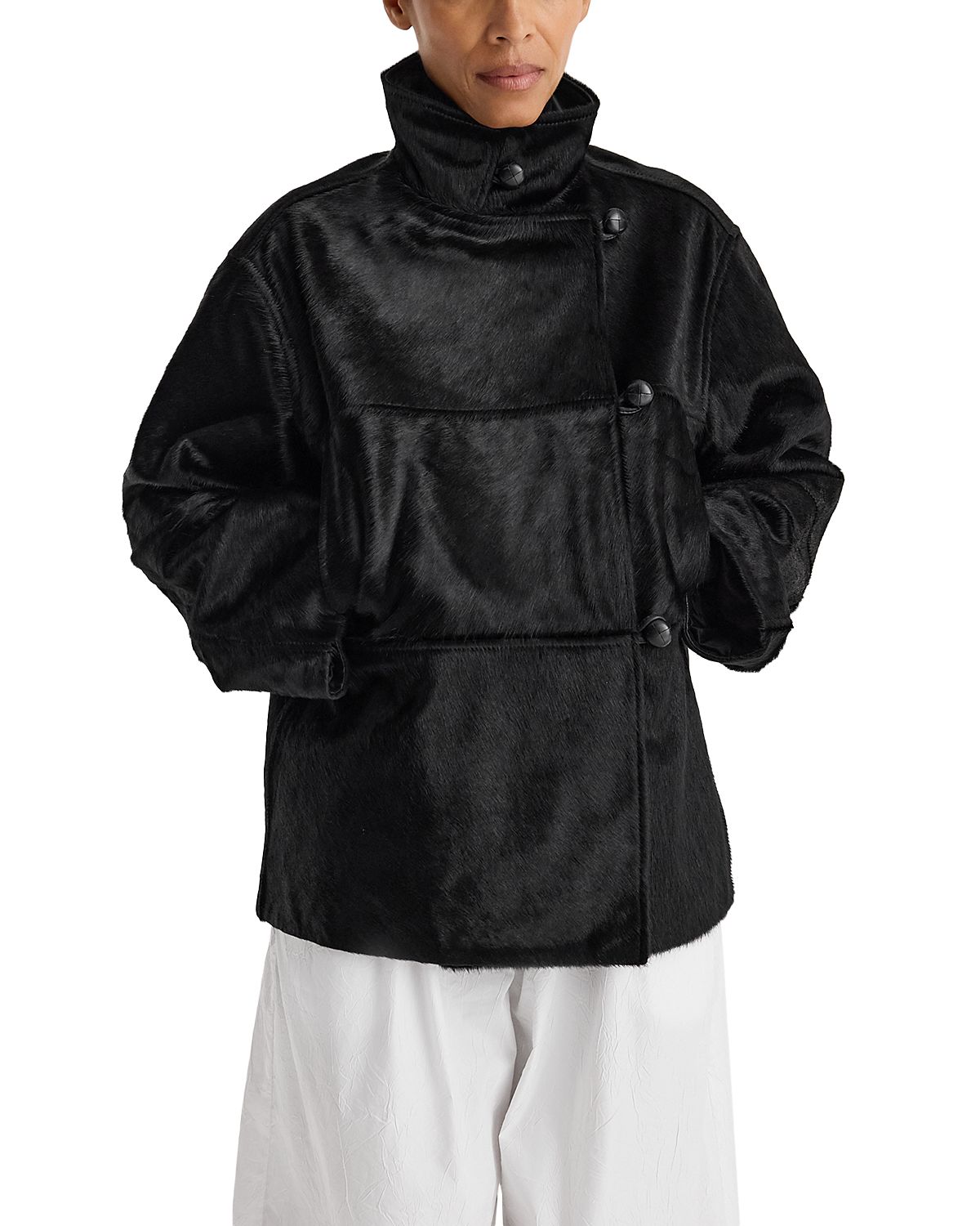 Rohe Pony Hair Leather Stand Collar Jacket