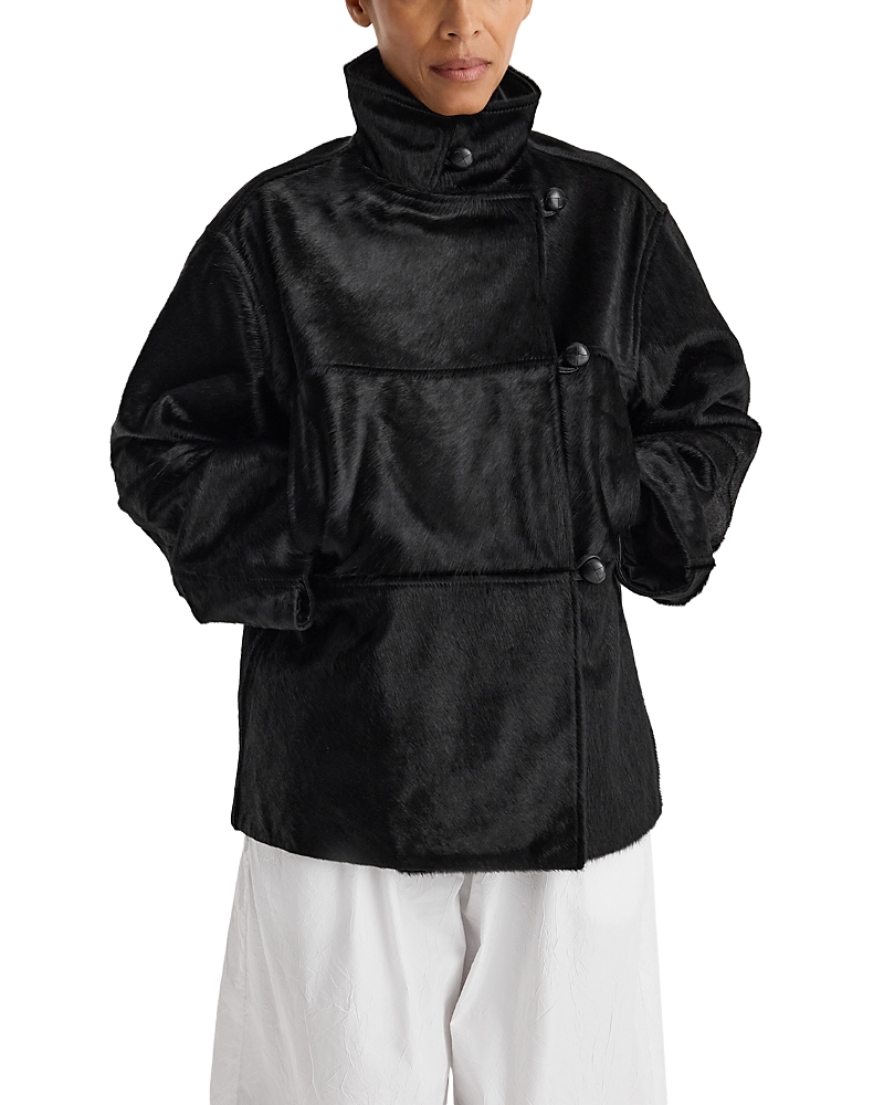 Rohe Pony Hair Leather Stand Collar Jacket