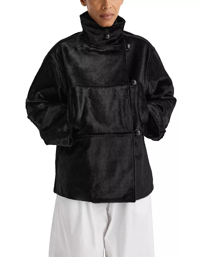 Rohe Pony Hair Leather Stand Collar Jacket