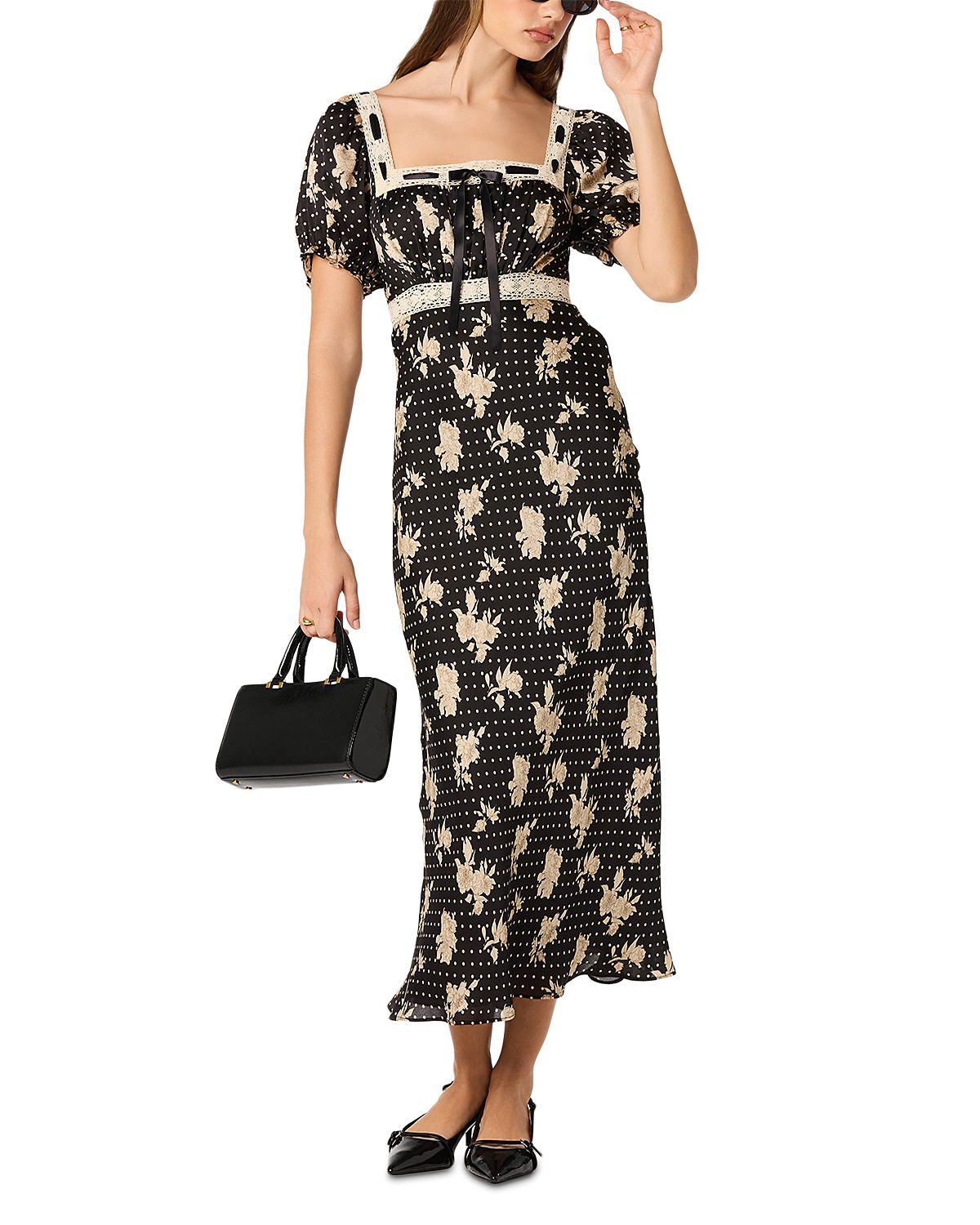 Astr the Label Kim Crochet Trim Square Neck Dress