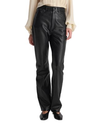 High Waist Straight Leather Trousers