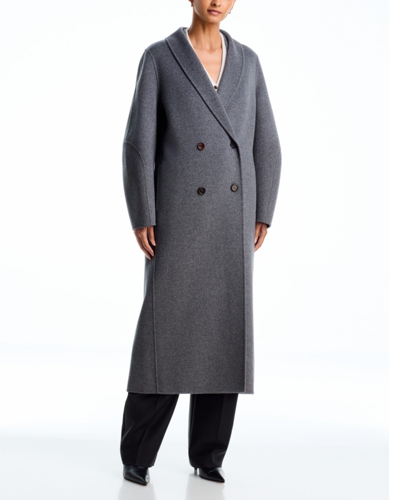 Lisa Yang Double Shawl Wool & Cashmere Coat in Mid Grey