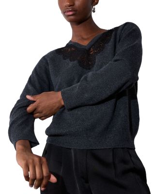 Lace Trim V Neck Sweater