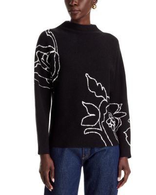 Floral Jacquard Funnel Neck Sweater