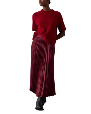 Satin Pleated Midi Skirt