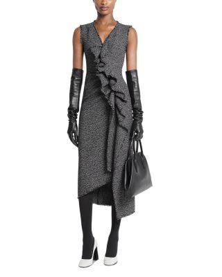 Tweed Frayed Ruched Sheath Dress