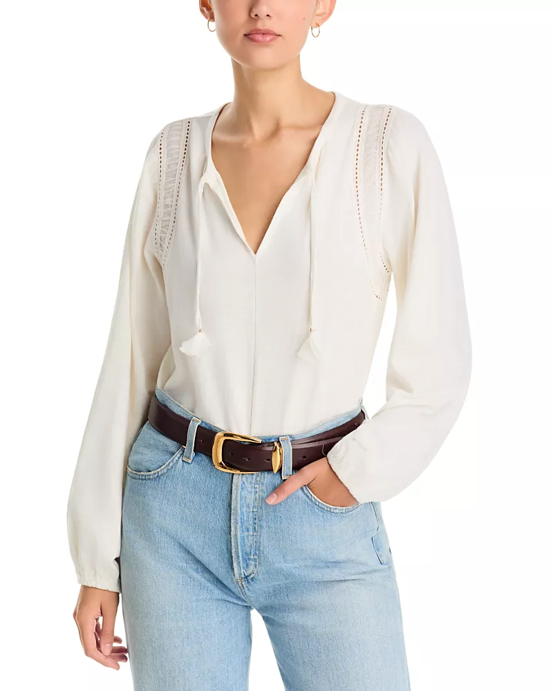 Tommy Bahama Mixed Media Ruched Cotton Top