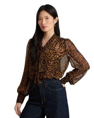 Printed Chiffon Tie Neck Blouse