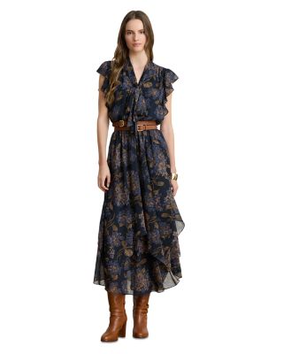 Crinkle Georgette Tie Neck Midi Dress