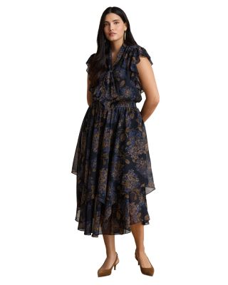 Crinkle Georgette Tie Neck Midi Dress - thumbnail 10