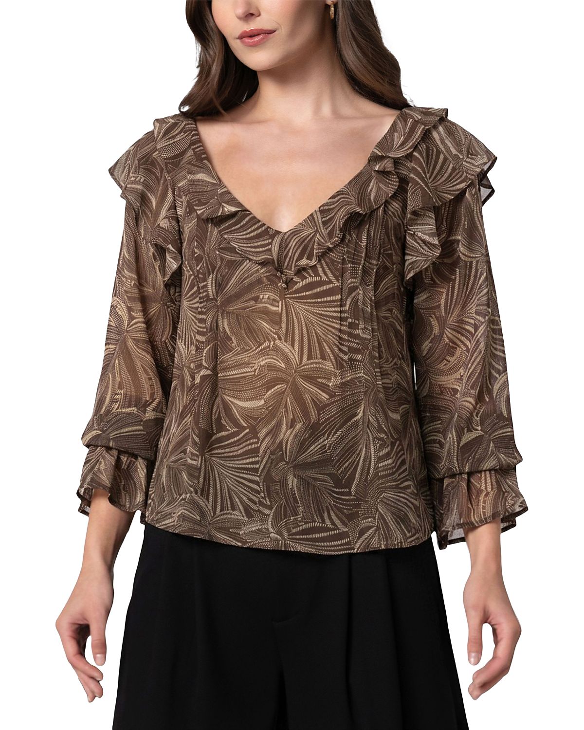 Liverpool Los Angeles Double Ruffle V Neck Blouse