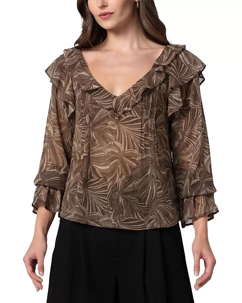 Liverpool Los Angeles Double Ruffle V Neck Blouse