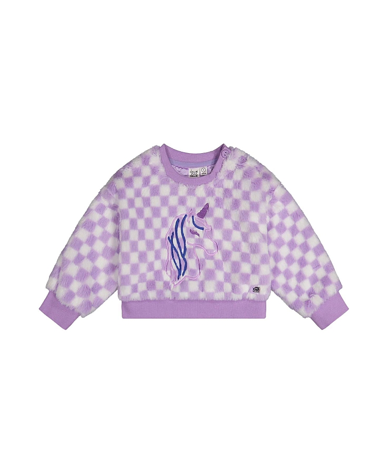 Deux par Deux Girls' Checkered Embroidered Faux Fur Top - Little Kid