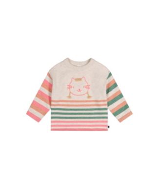 Girls' Knitted Stripe Sleeve Cat Appliqu&eacute; Sweater - Baby