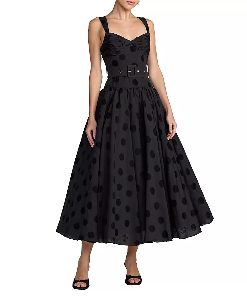Mac Duggal Polka Dot Belted Midi Dress