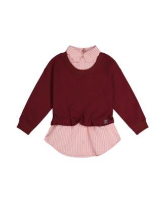 Girls' Fake Two Layer French Terry Layered Collar Sweater - Big Kid