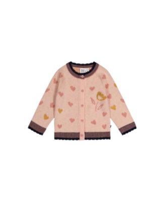 Girls' Knitted Jacquard Heart Pattern Scalloped Trim Cardigan - Baby
